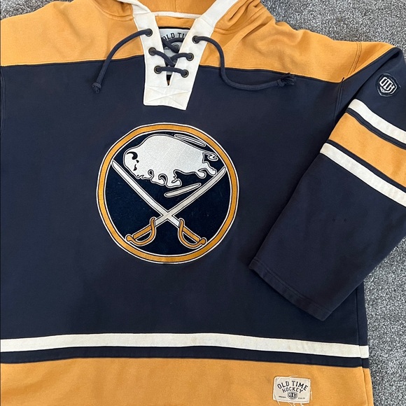 NHL Old Time Hockey Buffalo Sabres 
Navy and Gold Ryan Miller Hooded Sweatshirt - Picture 3 of 5